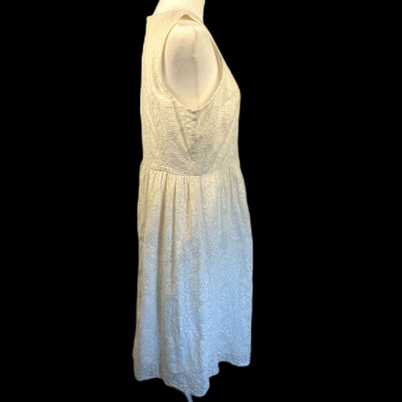 LOFT Outlet Wht Eyelet Lace Wms Dress Sz 8 Fully Lined, Sleeveless 100% Cotton - Picture 3 of 12